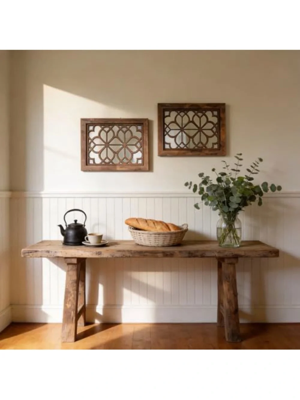 Distressed Brown Lattice Wood Wall Mirror - Home Wall Decor
